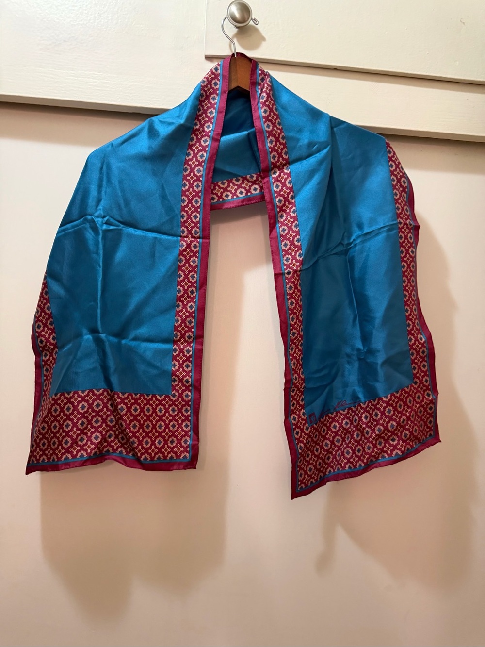 Anne Klein for Vera Vintage Silk Scarf Turquoise Pink Geometric